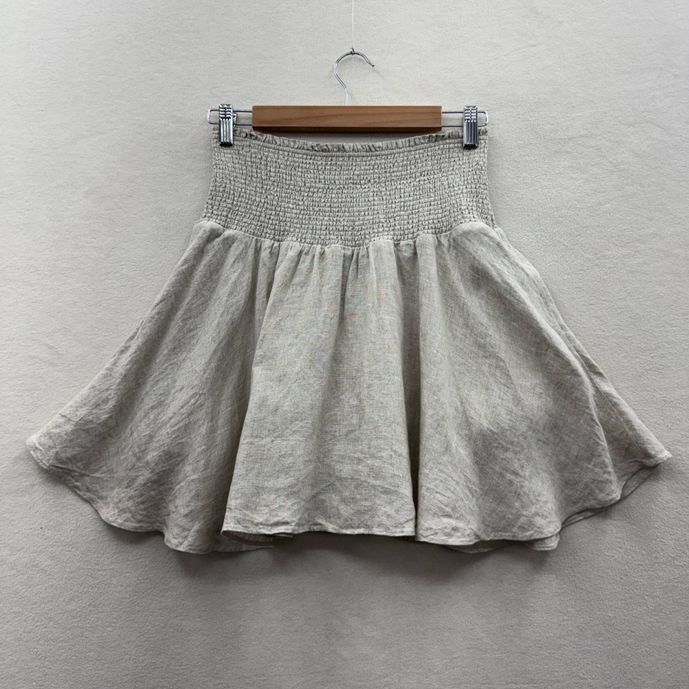 J.Crew Women’s Medium Tan Smocked Waist Lined Linen Mini Skirt